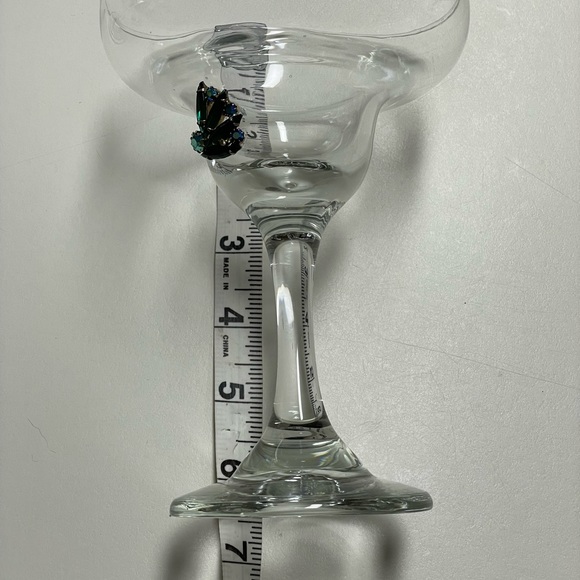 Hand crafted margarita glass vintage jewelry embellished floral crystal blue - Picture 5 of 5